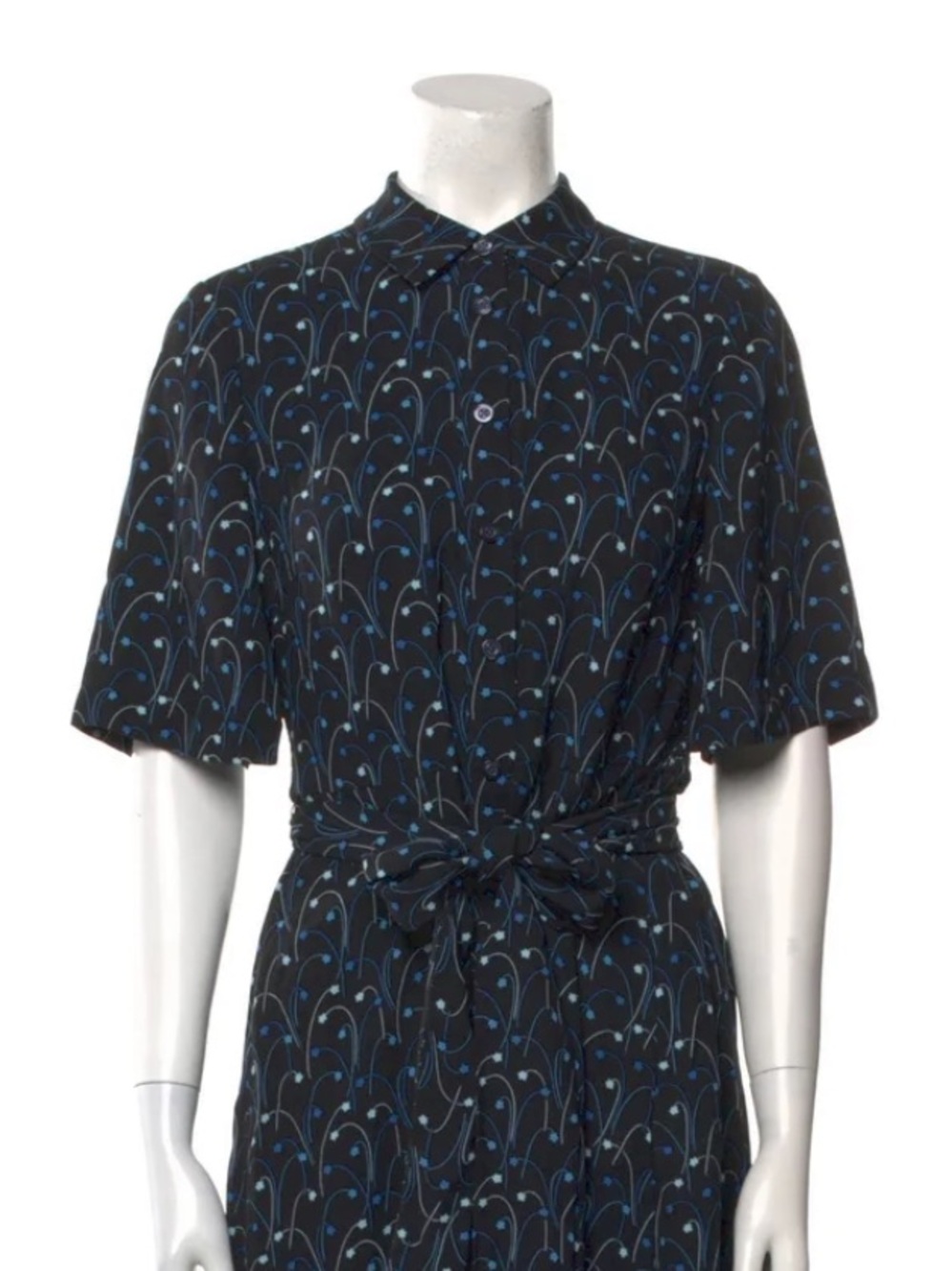 Kate Spade New York Elegant Navy Blue Star pattern Tie Waist Midi Shirt Dress M - Picture 2 of 5